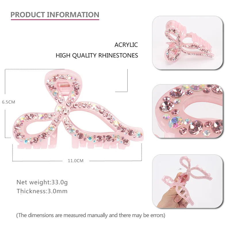 Rhinestones Hair Jewelry Ornament Accessory for Women Girls Charms Hair Claw Clip Ponytail Holder for Business Travel 250106