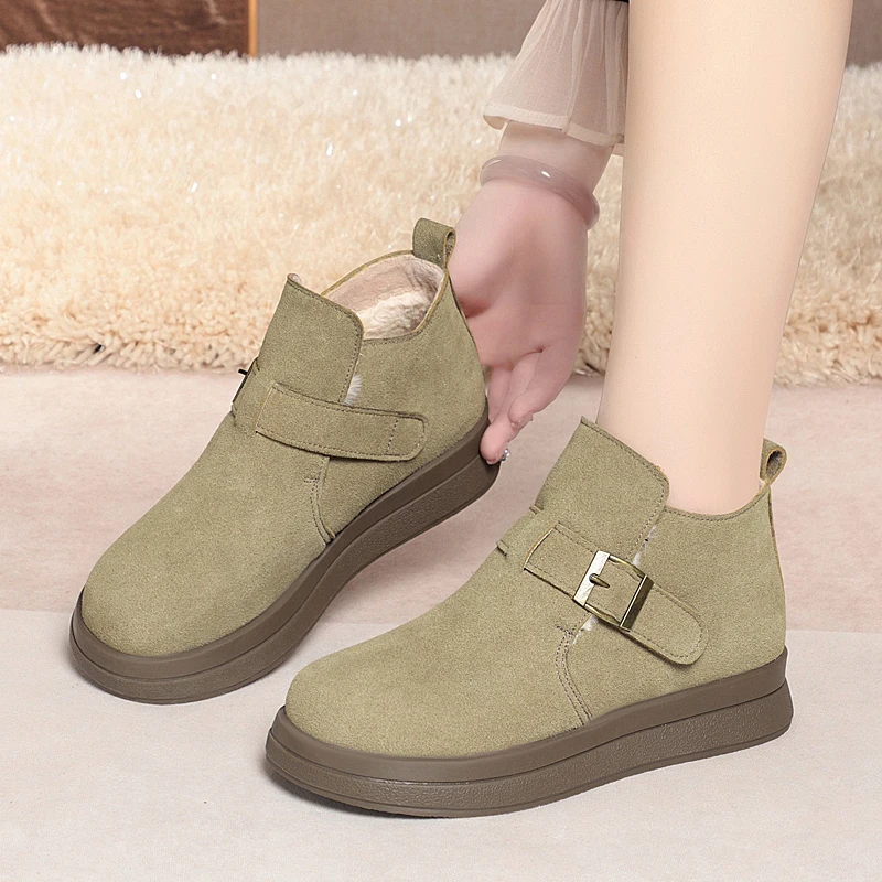 AIYUQI Women Winter Shoes Suede Genuine Leather Flat Natural Wool Warm Shoes Women Anti-Slip Women Shoes