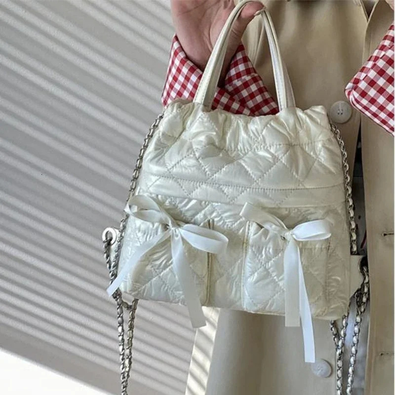 Fashion Bowknot Sweet Backpack Elegant Quilted Womens Small Handbags Simple Ribbon Female Chain Shoulder Bags Tote Purse 250102