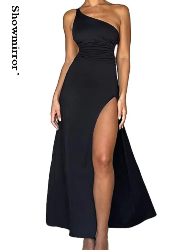 Elegant Evening Dresse One Shoulder Maxi Dress Club Party Ruched Dres Outfits Sexy Backless Tie Up Dresses Vestido Robe 250103