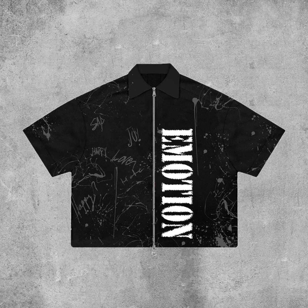 New fashionable 3D digital printed men's zipper shirt short sleeved jacket