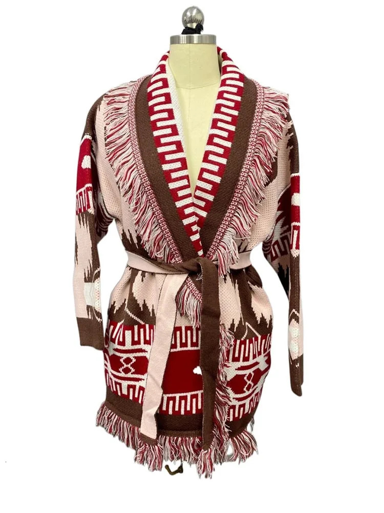 WQJGR Cardigan Sweater Women Wool Kniited Tassel Fashion High Quality Jacquard Loose Full Sleeve Cashmere Winter Jacket 250103