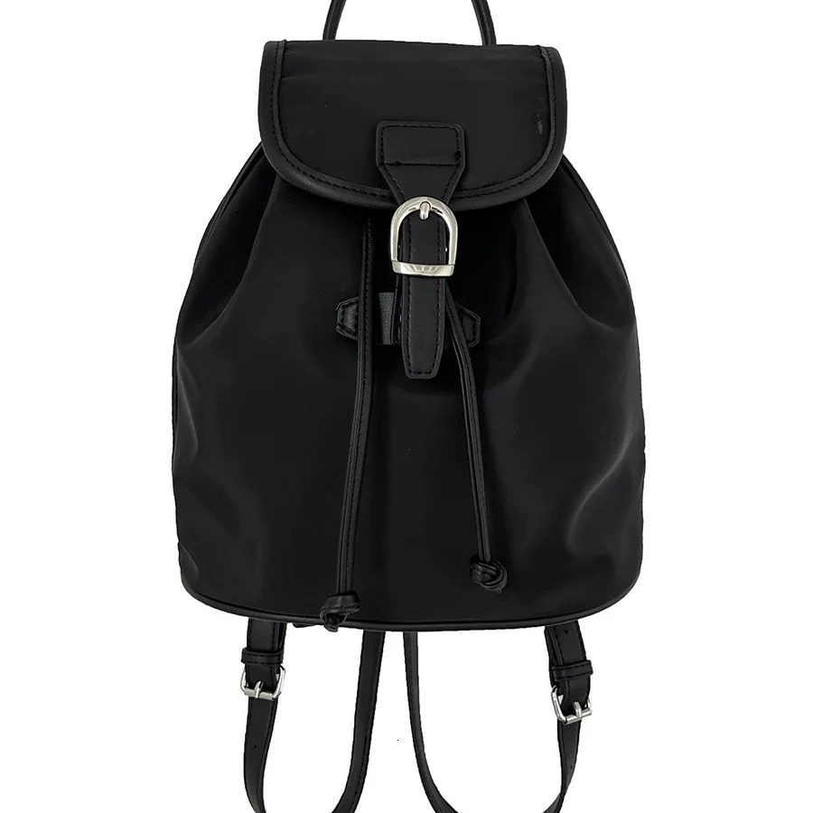 Retro Style Nylon Backpack for Women Thin Belt Backpack Casual Harajuku School Student Drawstring Flap Travel Vintage Backpack 250102