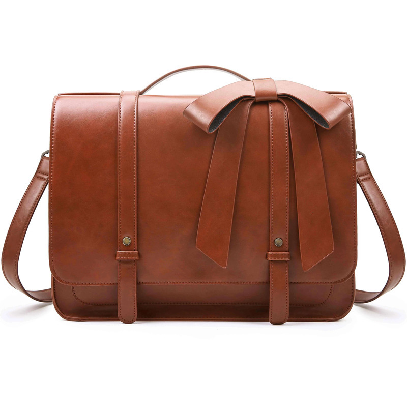 ECOSUSI Bags Women Courier Bags PU Leather 14'' Laptop Satchel Female Shoulder Bag For College Travel Square Bag