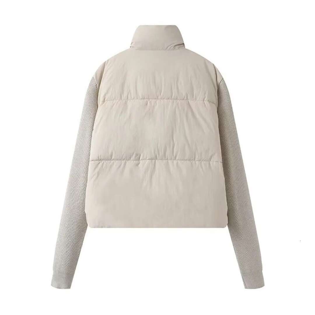 Winter New Women's Fashion Stand Up Collar Long Sleeve Spliced Knitted Warm Cotton Clothing