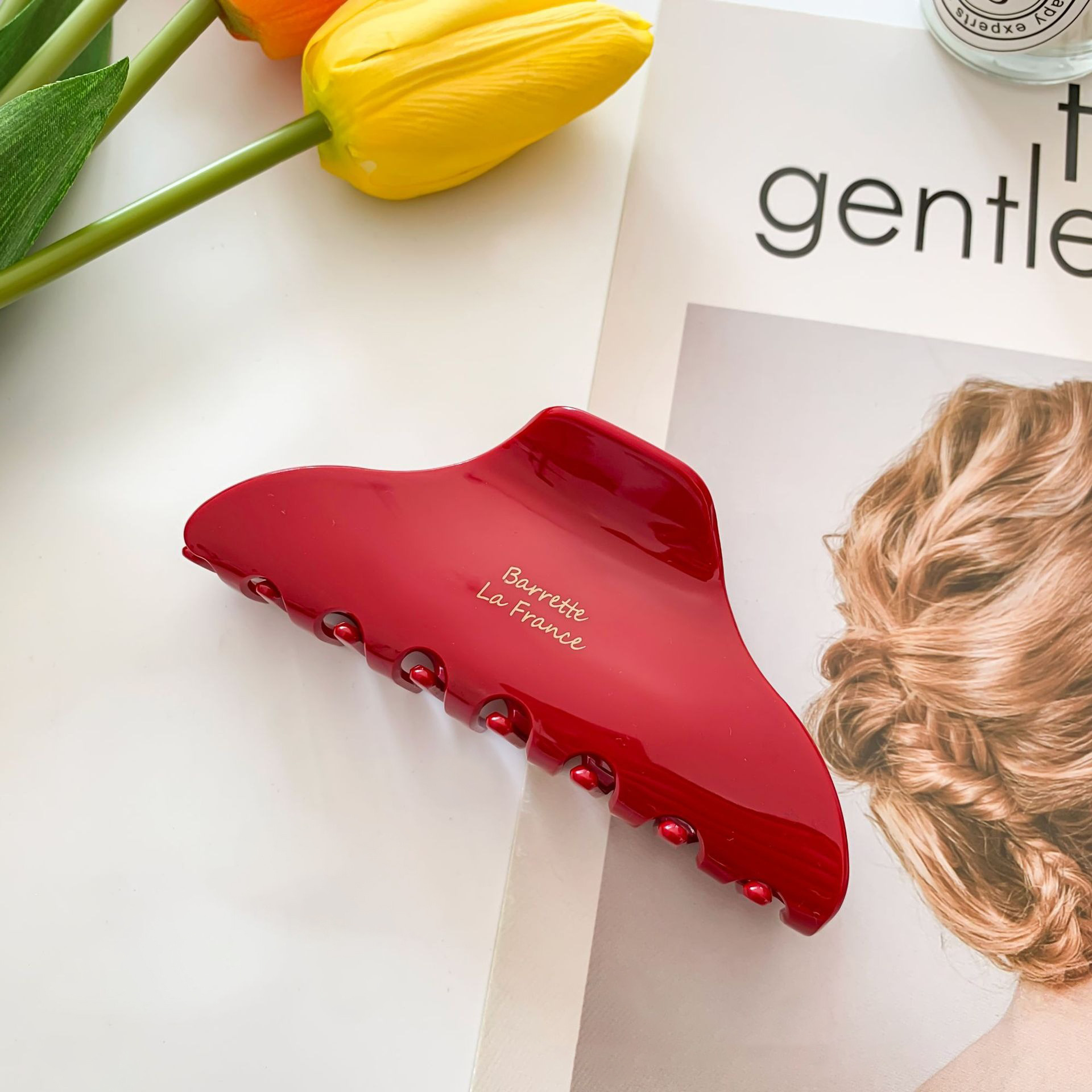 Red Bow Acetate Grab Clip Premium Feeling Shark Clip Tanabata Valentine's Day French Fashion Back of the Head Hair Clip Female