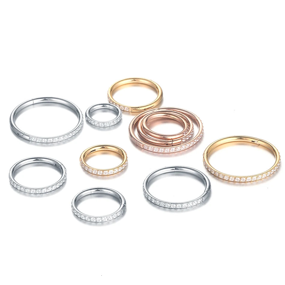 10PC G23 Round Hinged Segment Ring Nose Piercing Body Jewelry 16G Side Facing Pyramid Cut Hoop Earrings Wholesale 250103