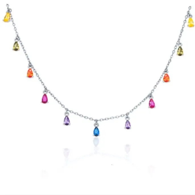 925 Sterling Silver Collar Bling Rainbow Zircon Pendant Necklace For Woman Birthday Valentines Day Party Gift Collares 250106