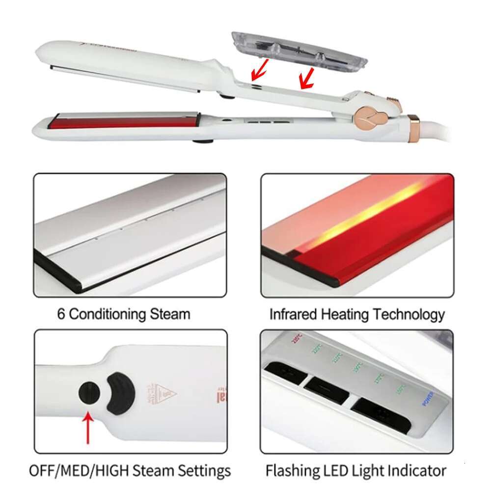 Infrared Steam Hair Straightener 450°F Ceramic 2 Inches Vapor Spray Care Flat Iron Professional Keratin Treatment Salon Tools