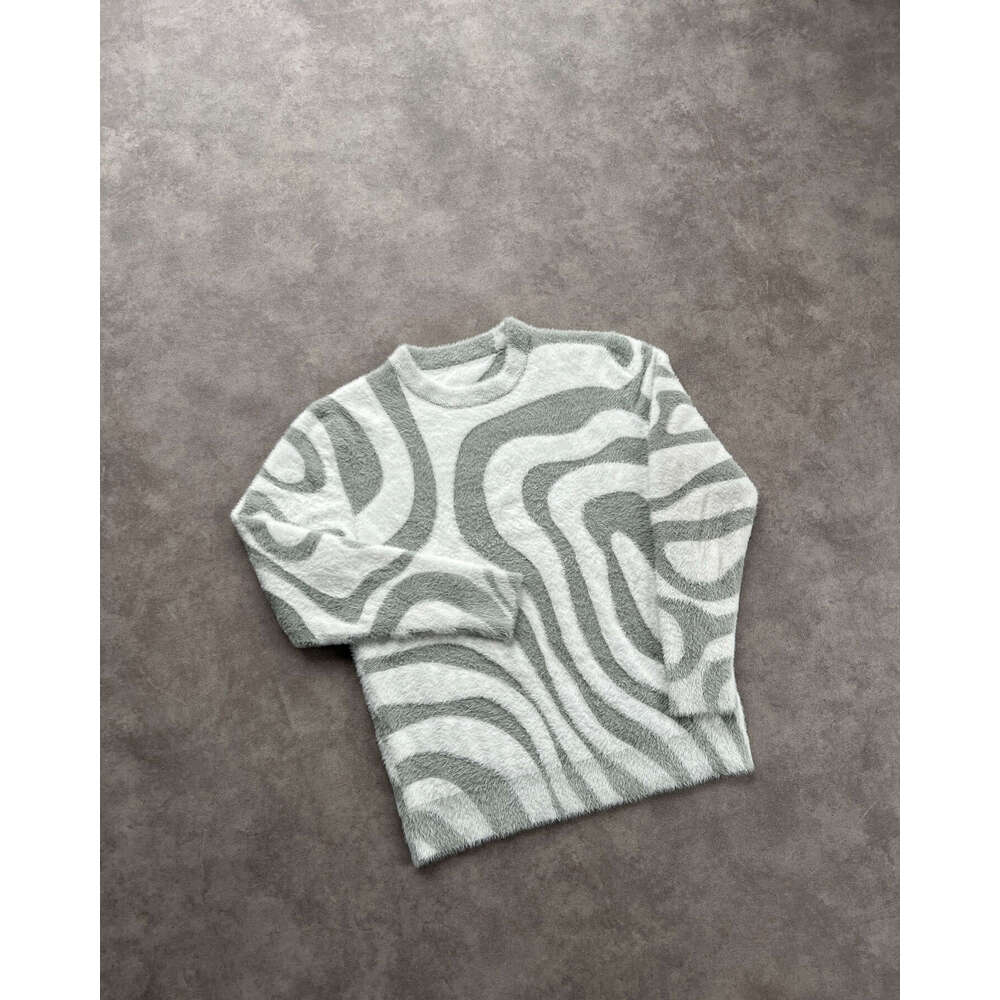 Ins knitted striped pattern jacquard round neck long sleeved high street loose sweater y2k