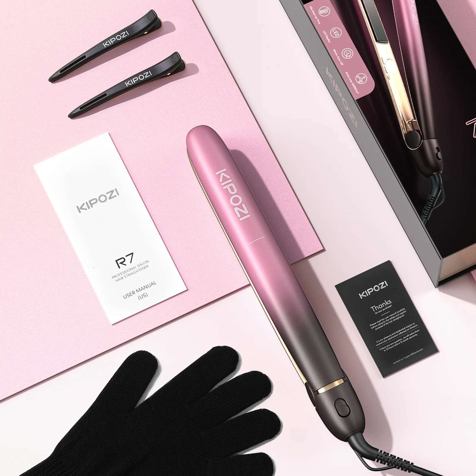 KIPOZI R7 Rose Gold Straightener Curg Titanium Flat Iron for Different Style Salon Hair Styg Tool