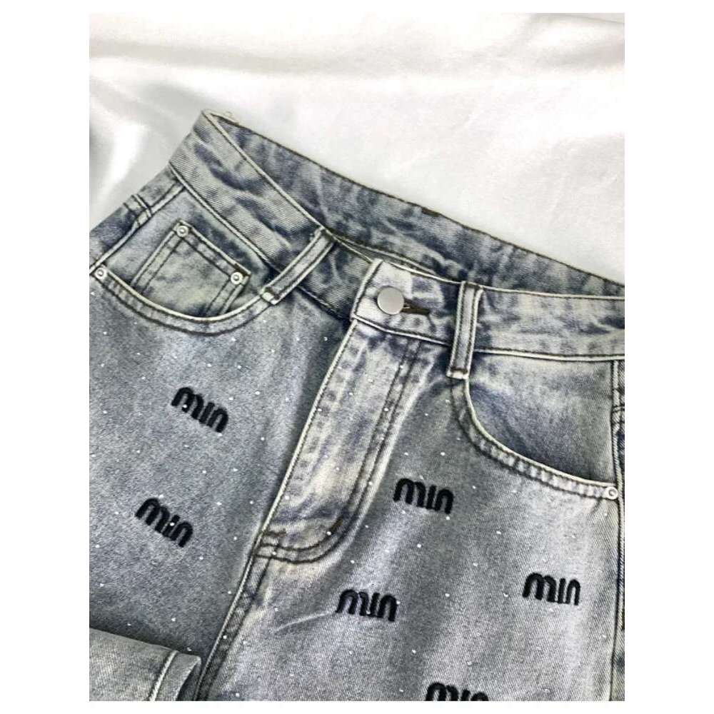 Y2K Korean Fashion Baggy Jeans Narrow Letter Hot Dia High Waisted Denim Straight Women New Slim Wide Leg Pants