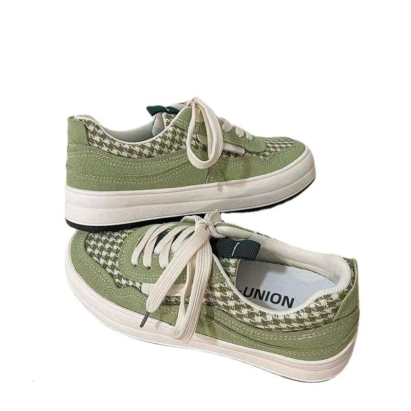 Ddmywed Matcha Green Spring New Canvas Niche Slimming Qianniao Grid Board Ins Trendy White Shoes For Student Women Chinese Brand Shoes F0106-26.5 ddmy