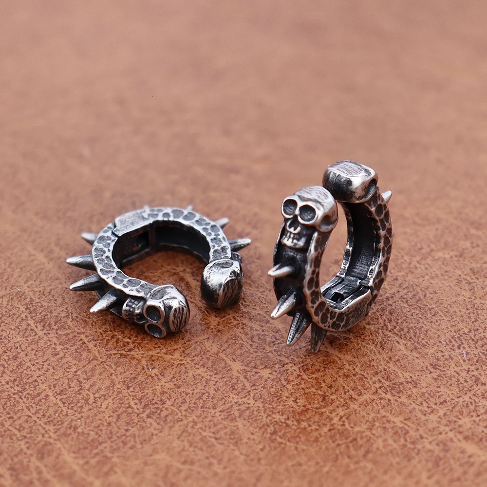 Fashion Charm Skull Ear Clip Piercing Earring for Women Men Stainless Steel Gothic Skeleton Clip Earring Jewelry Wholesale 250103