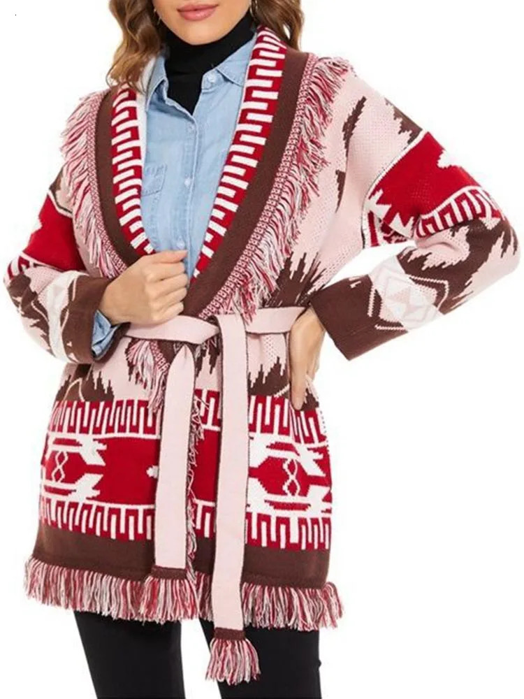 WQJGR Cardigan Sweater Women Wool Kniited Tassel Fashion High Quality Jacquard Loose Full Sleeve Cashmere Winter Jacket 250103