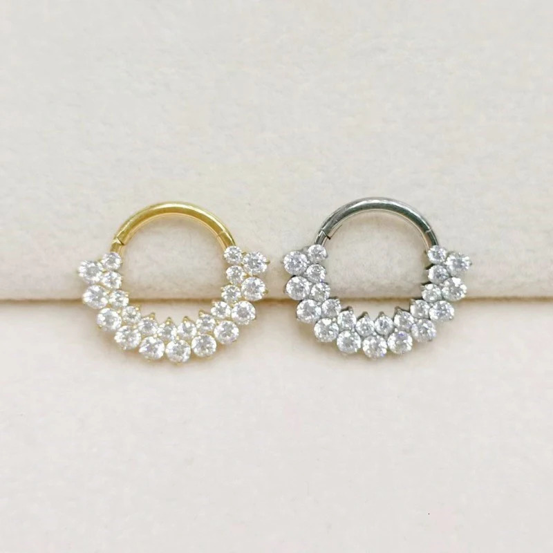 1Pc ASTM F136 Double Rows 5A CZ Nose Hoop Septum Clicker Ring Piercing Earring Lip Ear Tragus Helix Cartilage Body 250103