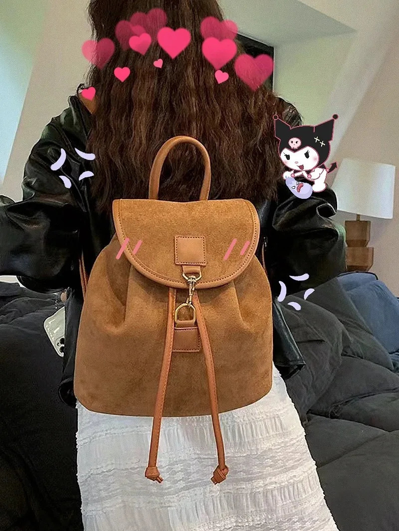 Vintage Velvet Backpack Large Capacity Schoolbag All-Match Portable Bucket Bag Schoolbag Large Capacity Handbag 250102