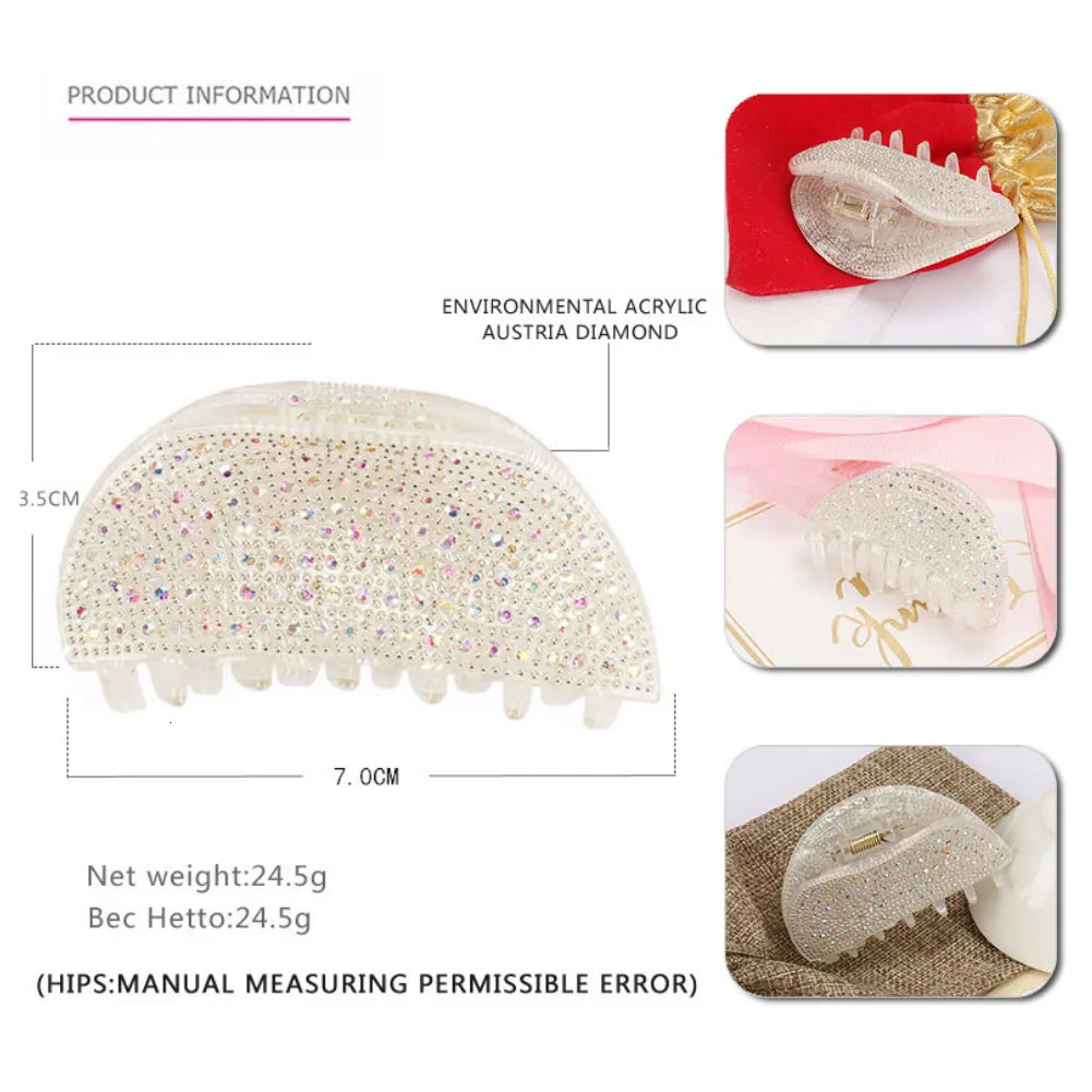 Elegant Spark Rhinestones Hair Claw Clip for Women Girls Handmade Hair Jewelry Ornament Accessory Tiara for Business Travel 250106