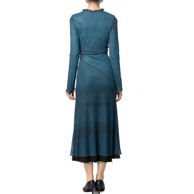 QMQA Fashion Womens Elegant Printed Dress Lace Collar Lace Upper Waist Elastic Bottom Weight Loss Dress 2025 Womens A693 250103