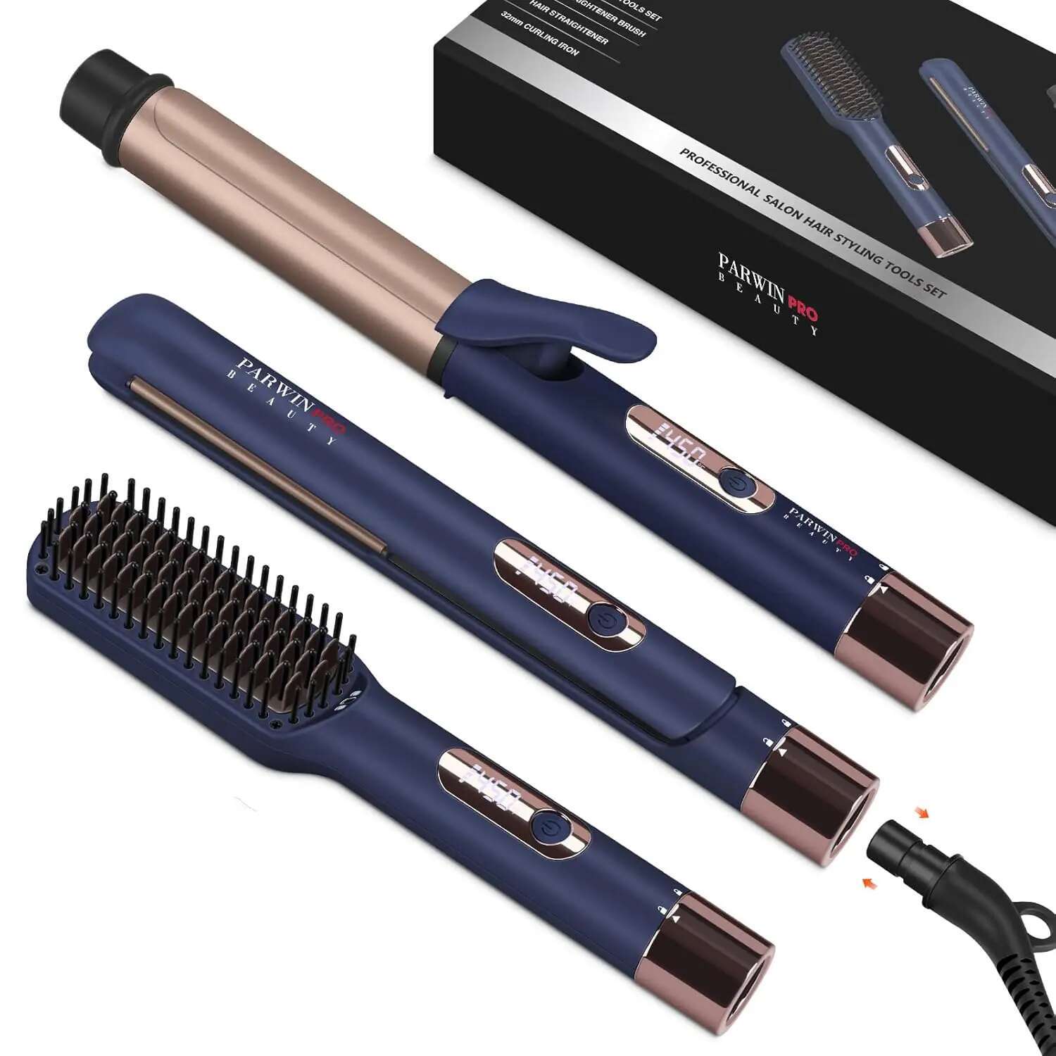 Flat Iron, 1.25'' Curg Iron Hair Straightener Brush with Detachable Power