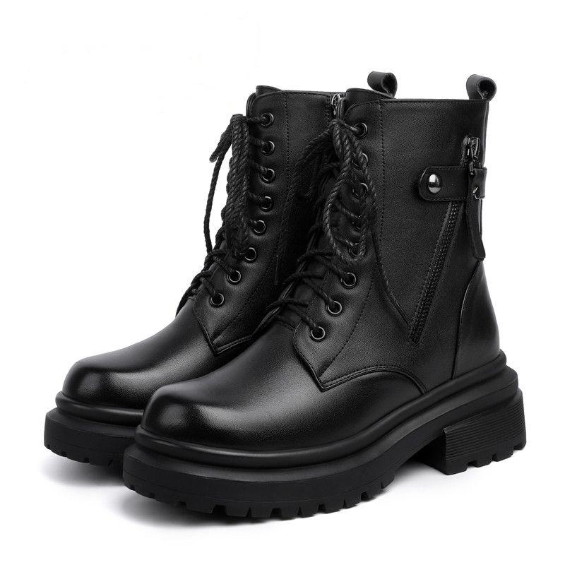 2025 New Winter Large Size Genuine Leather Snow Anti-Slip Fashion Natural Wool Women Combat Boots EU35-42