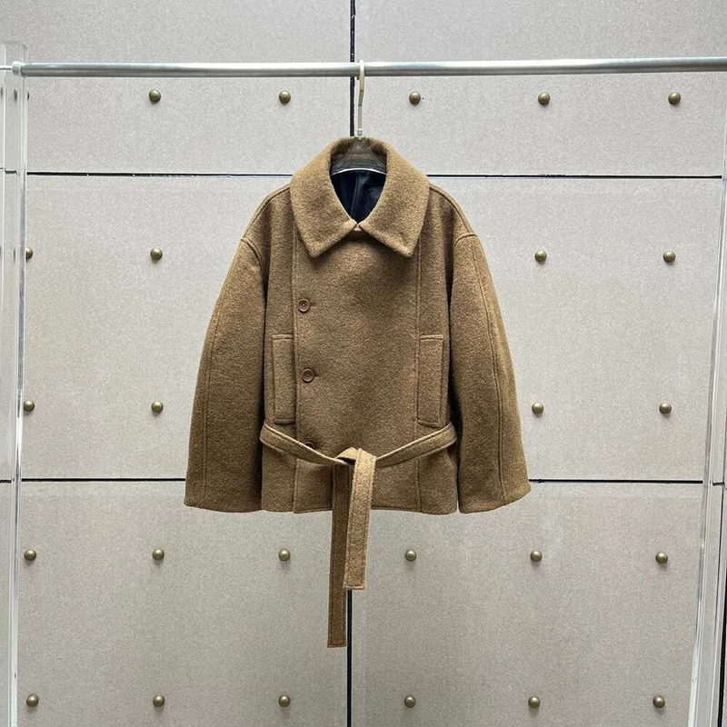 Women's Double Breasted Tweed Jacket, Wool Blend, Belt Corset, Slim, Retro, Elegant Tops, Autumn And Winter, New, Y2k, 2024