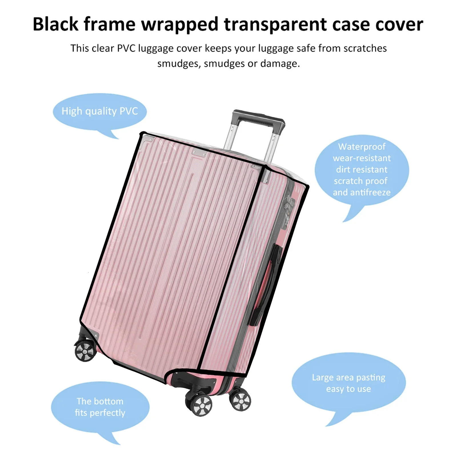 PVC Luggage Cover Clear Suitcase Cover with Handle Opening 15.7 33.9 Inch Transparent Travel Luggage Protector Cover 250103