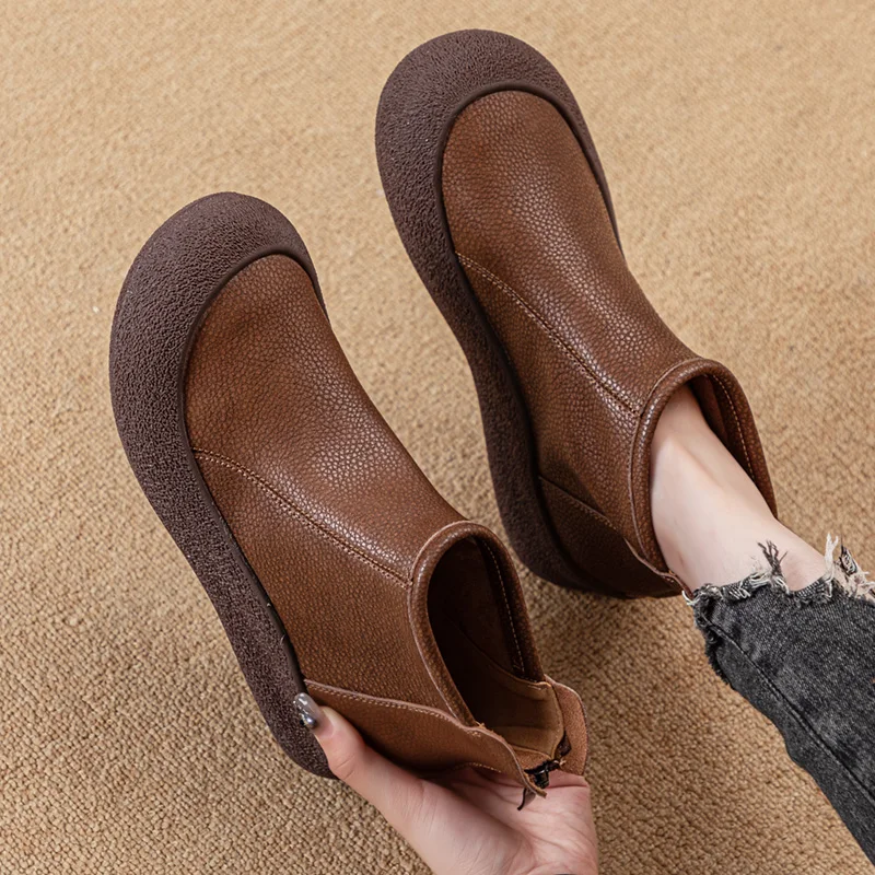 AIYUQI Women Booties Retro Fall Genuine Leather Flat Women Ankle Boots Round Toe Casual Large Size Women Shoes Boots