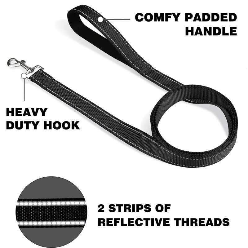 DHpet Double-Sided Reflective Dog Leash with Soft Padded Handle for Training Walking Lead for Large & Medium Dog 6 FT/5 FT/4 FT Length 1 Inch Wide