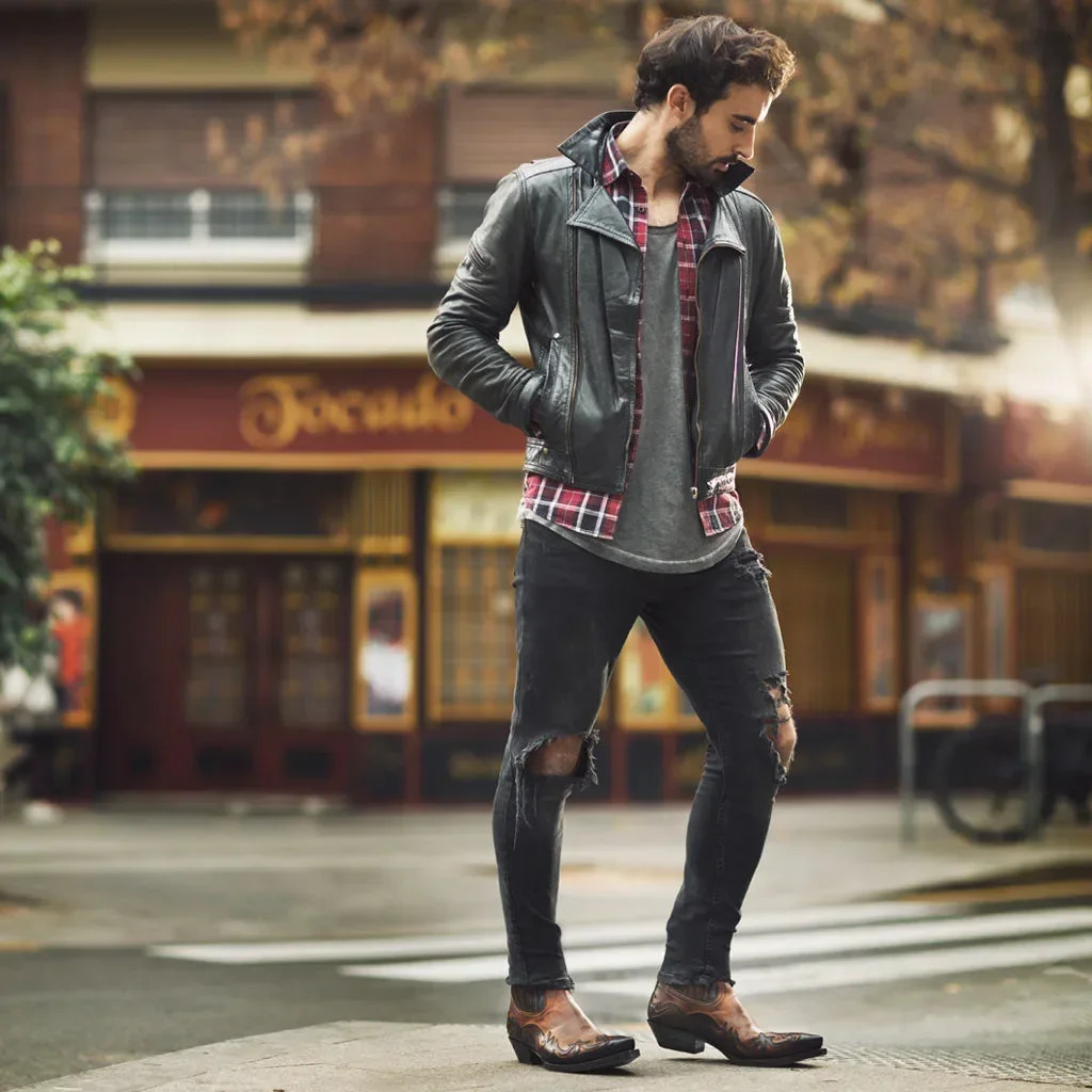 Mens Boots Handmade Wedge Ankle Boots for Men Western Cowboy Boots Unisex Mens Leather Shoes Hard-Wearing Roman Shoes 250106