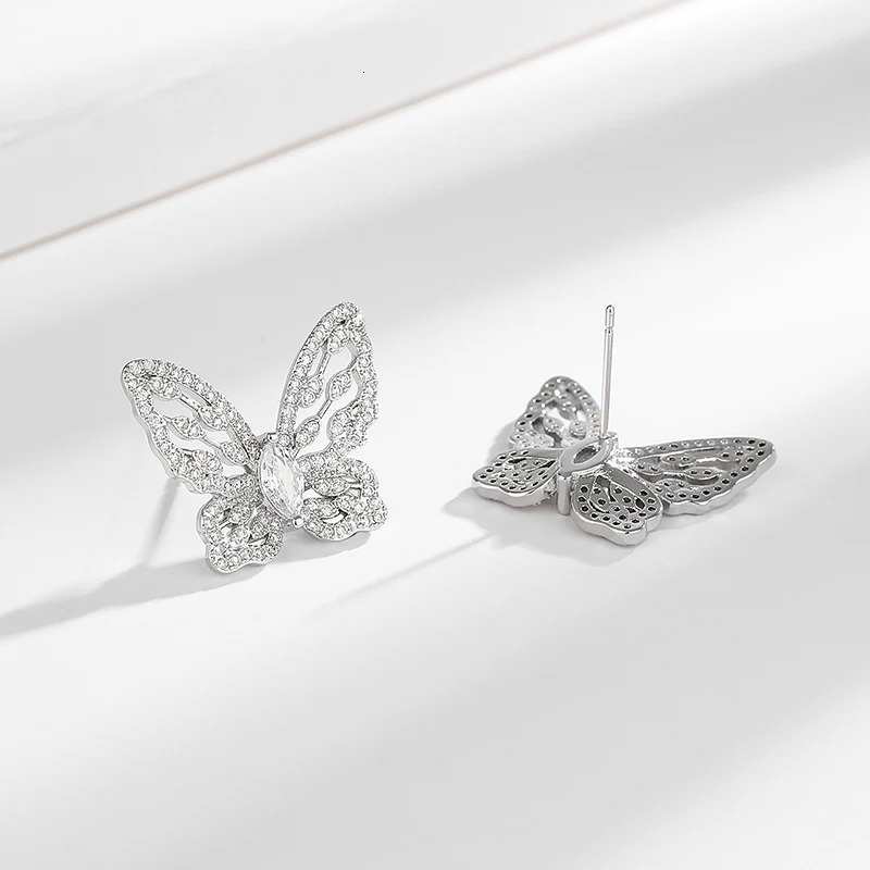 Fashion Classic Two Piece Butterfly Wings Necklace Earnail Zircon Jewelry Set Anniversary Party Gift S 250102