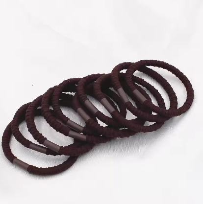 10Pcs Thick Basic Elastic Hair Band Solid Black Brown Rubber Band Stretch Hair Tie Ponytail Holder For Long Thick Hair No Crease