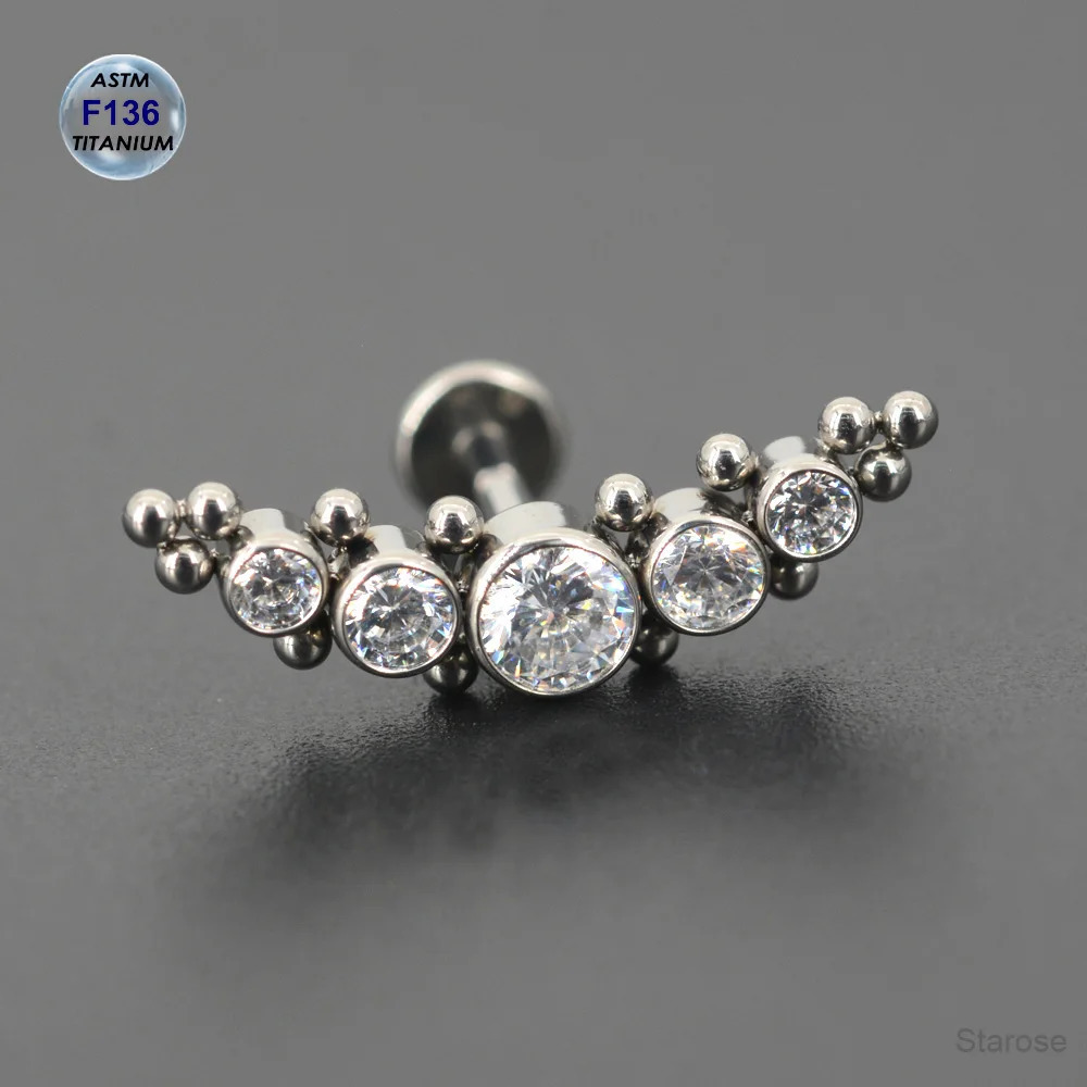 Implant Grade ASTM F-136 Cartilage Earrings Oval Crystal Bee Bat Tragus Helix Studs 16G Labret Bar Ear Piercing Jewelry 250103