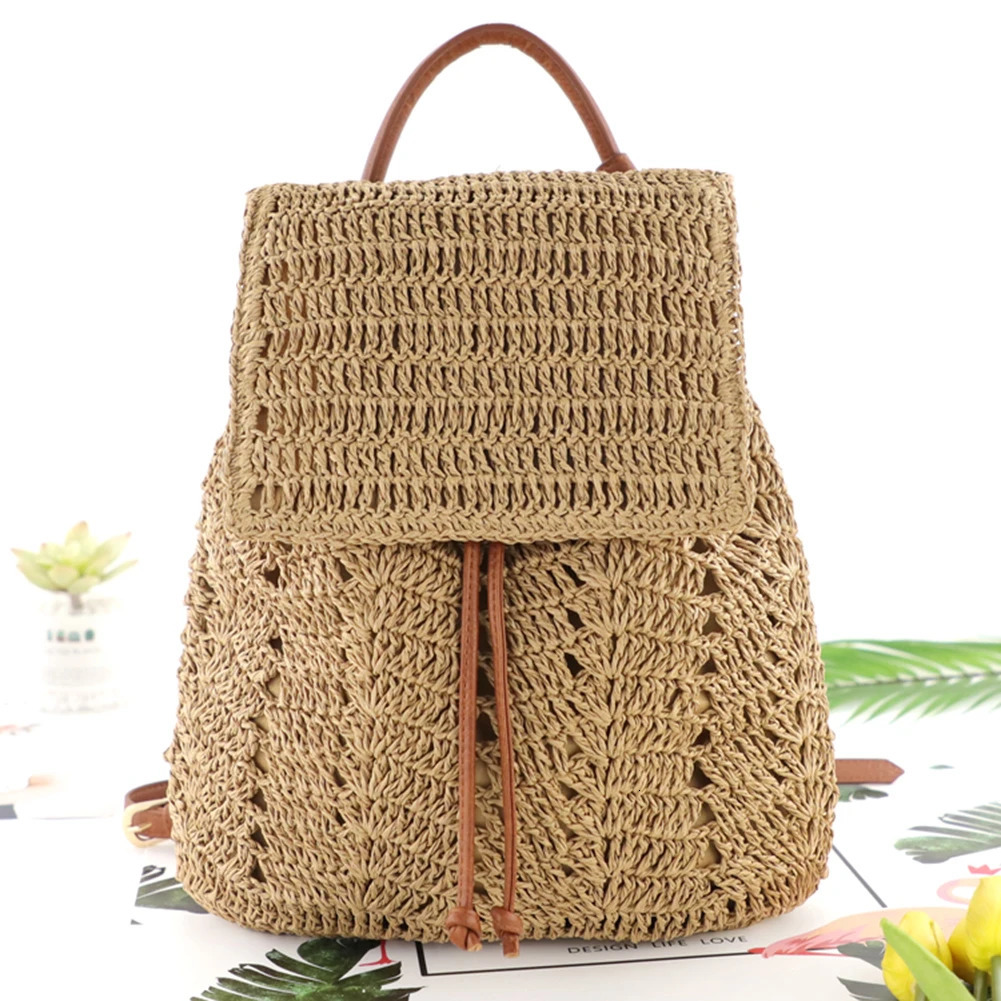 Womens Straw Backpack Summer Boho Bohemian Hollow Shoulder Bag Hobo Crochet Women Travel Bags for Women Knitted Beach Backpack 250102