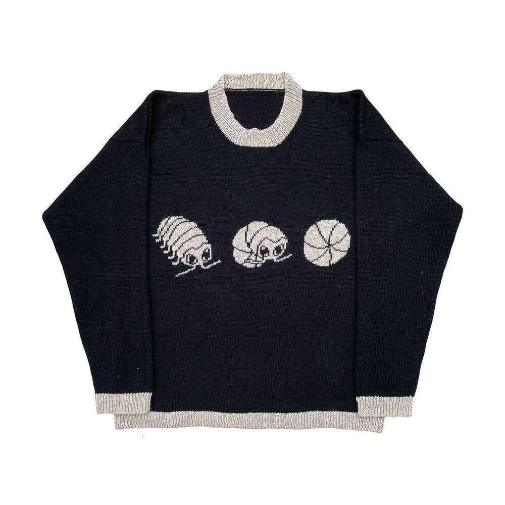 Ins knitted animal pattern jacquard round neck long sleeved high street loose sweater y2k