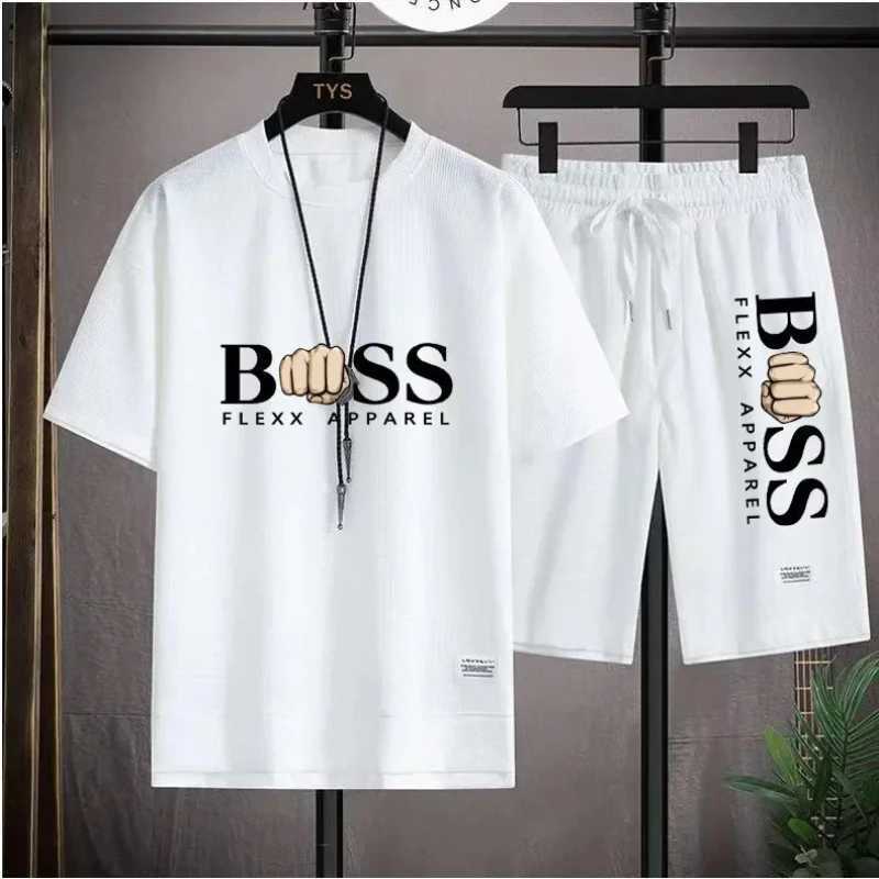 Men's Tracksuits BSS FLEXX APPAREL Mens two-piece linen fabric casual T-shirt and shorts set mens sportswear H250106