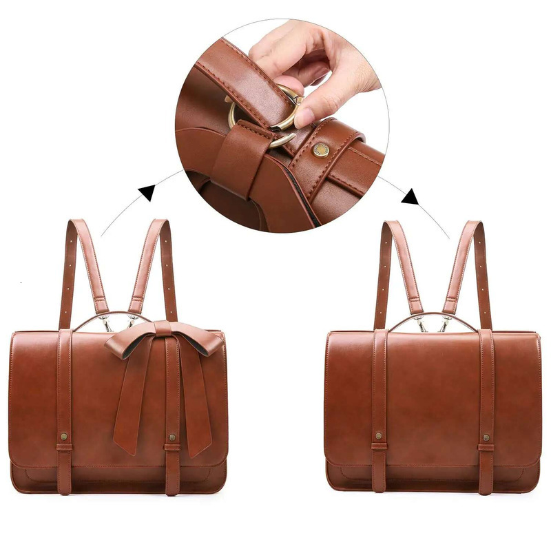 ECOSUSI Bags Women Courier Bags PU Leather 14'' Laptop Satchel Female Shoulder Bag For College Travel Square Bag