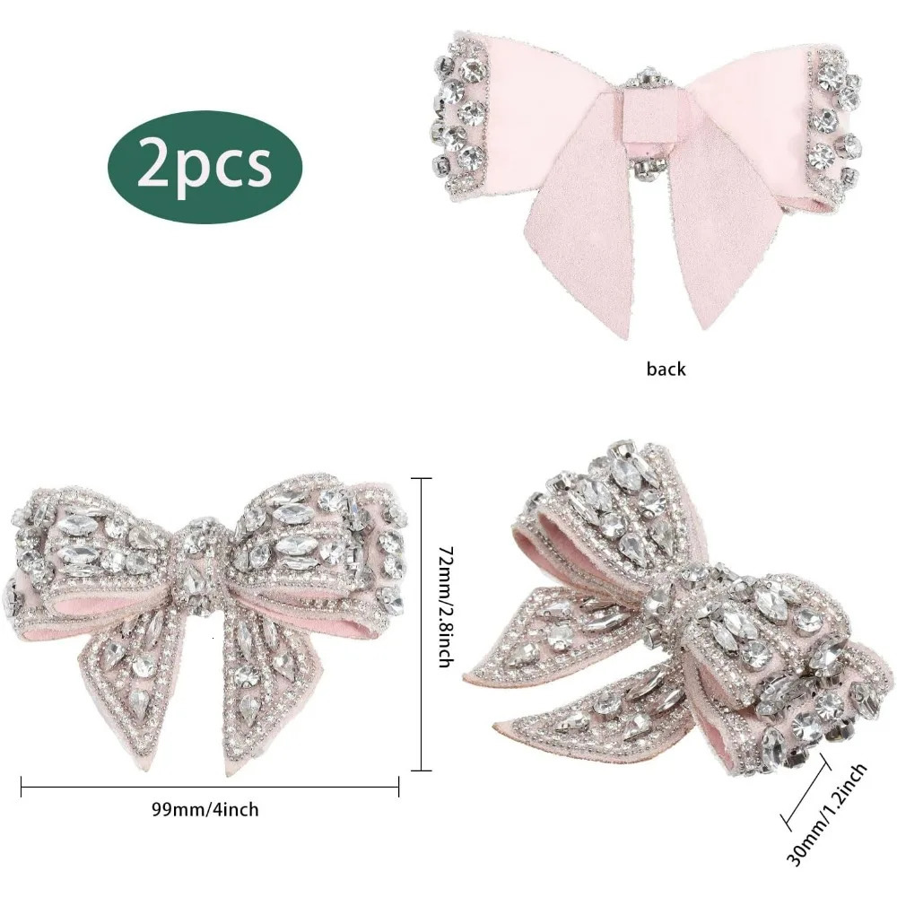 2Pcs Bow Crystal Rhinestone Applique DIY Craft Knot Bow Patches for Pumps Clutch Dress Hat Shoe Clip for Bride Party Wedding 250106