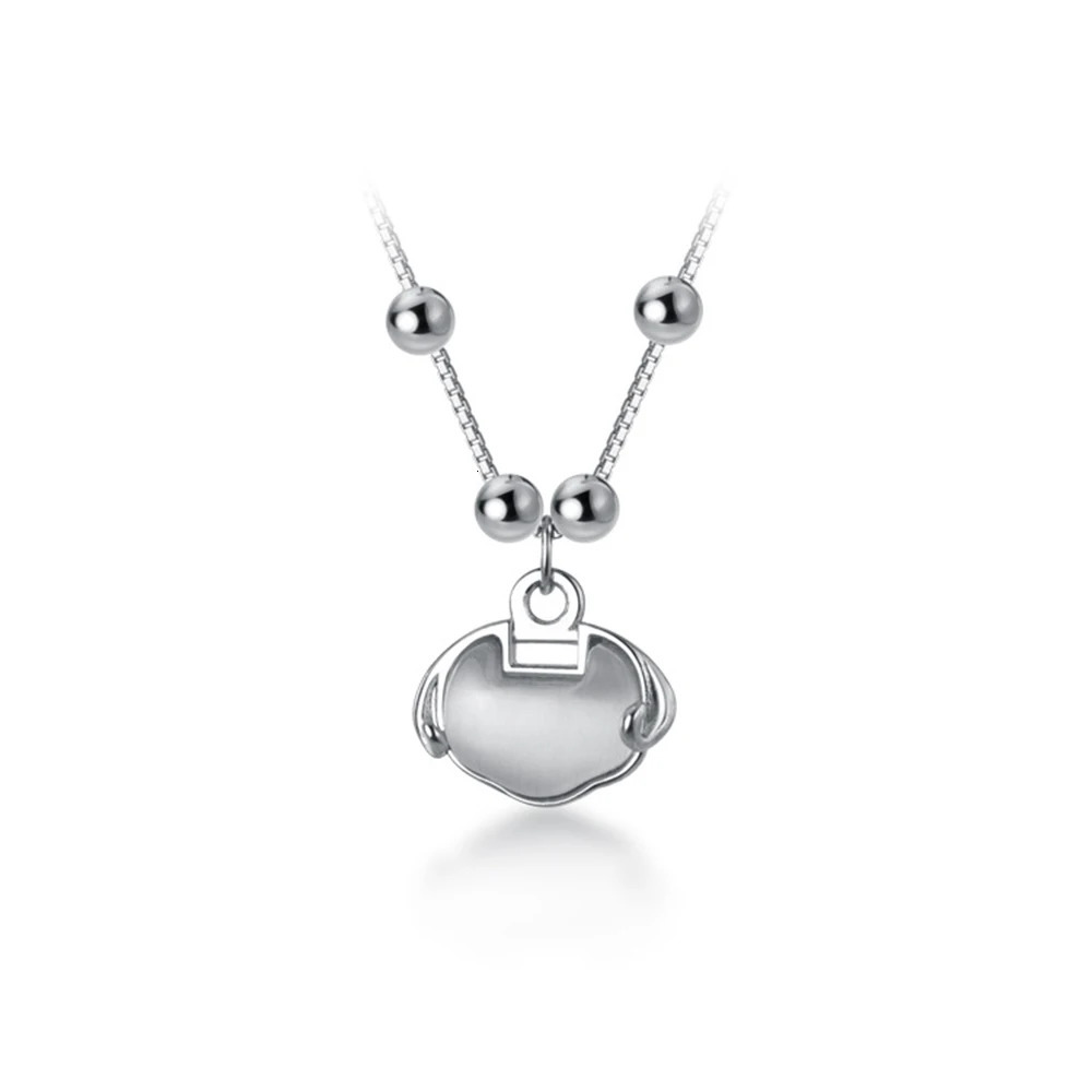 925 Sterling Silver Necklace Oval Long Life Lock Exquisite Pendant Ladies Fashion Retro Style Small Round Bead Chain 250106