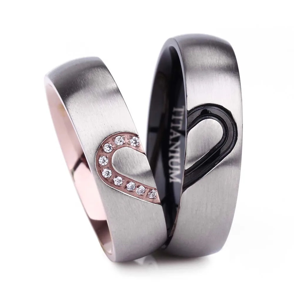 Tigrade Couple Ring High Polish Dome Heart Shape Inlay Rings for Men Women Wedding Band Jewellery Lover Rings Gift 250103