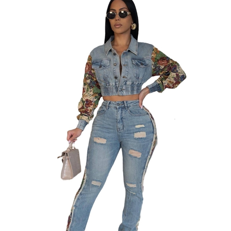 Women Tracksuits Two Pieces Set 2025 Spring Autumn Ins New Jeans Splicing 2-piece Fashion Side Lace Set