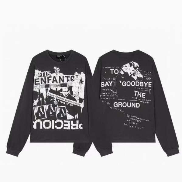 New Letter Character Printed Casual Round Neck Long Sleeve T-shirt for Men and Women High Street Trendy Brand Loose Bottom Top