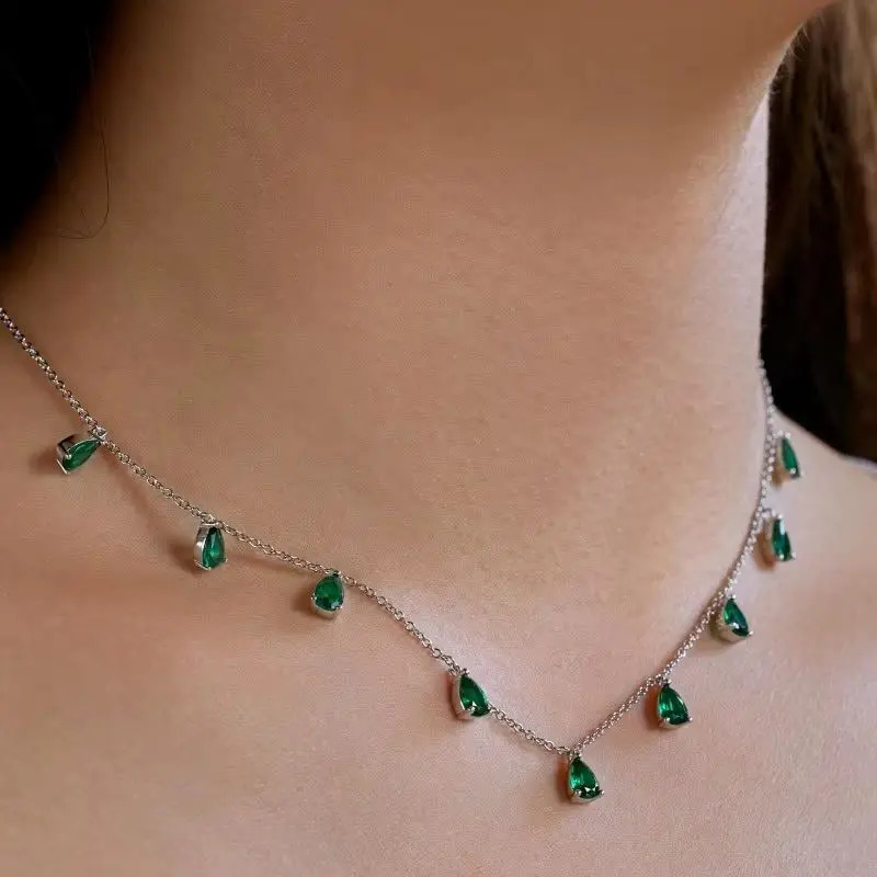 Real S925 Silver Droplet Necklace Women Diamond 9 Charm Pendant Necklace Jewelry Shiny 5A Zircon Girl Gift Female Party 250106