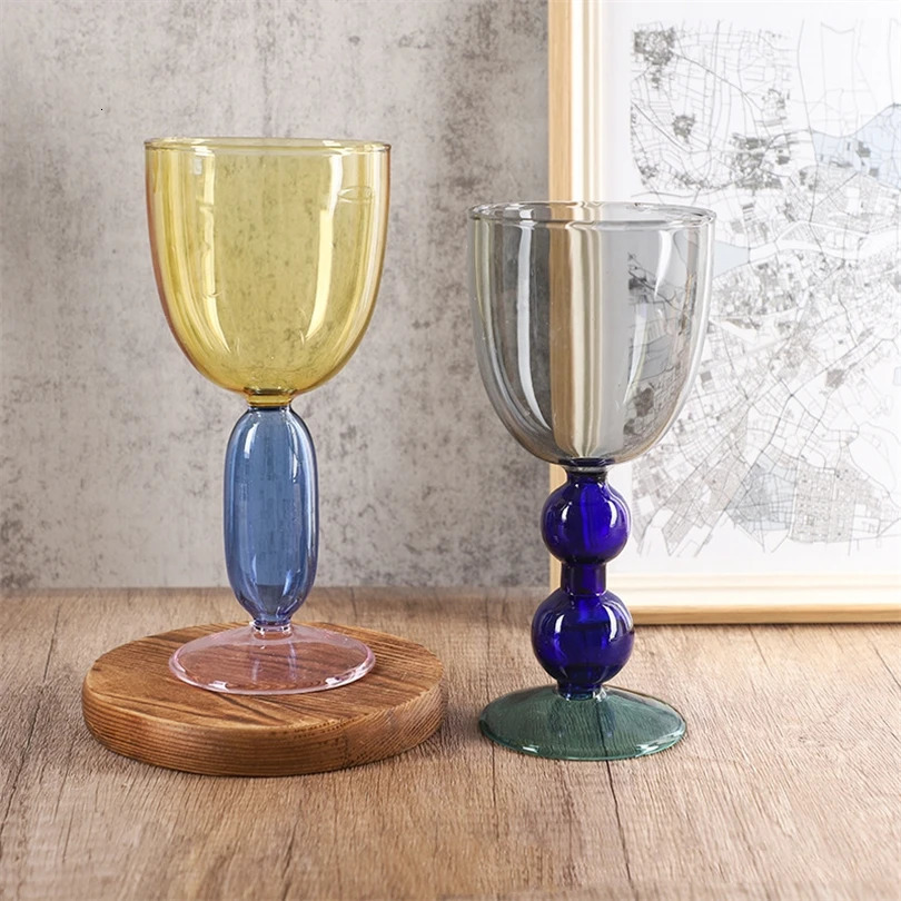 Creative Stained Glass Goblets Contrast Color Wine Glasses Ins Style Simple Home Wine Glasses Drink Cups 250106