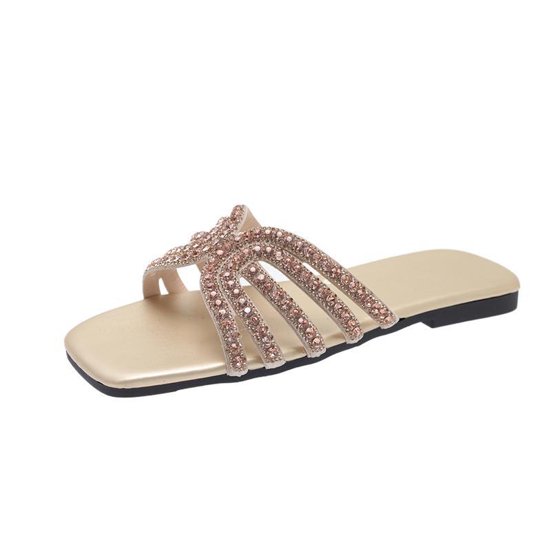 Black Foreign trade cross-border large size slippers women wear 2025 summer new fashion all-in-one low heel flat flip-flops