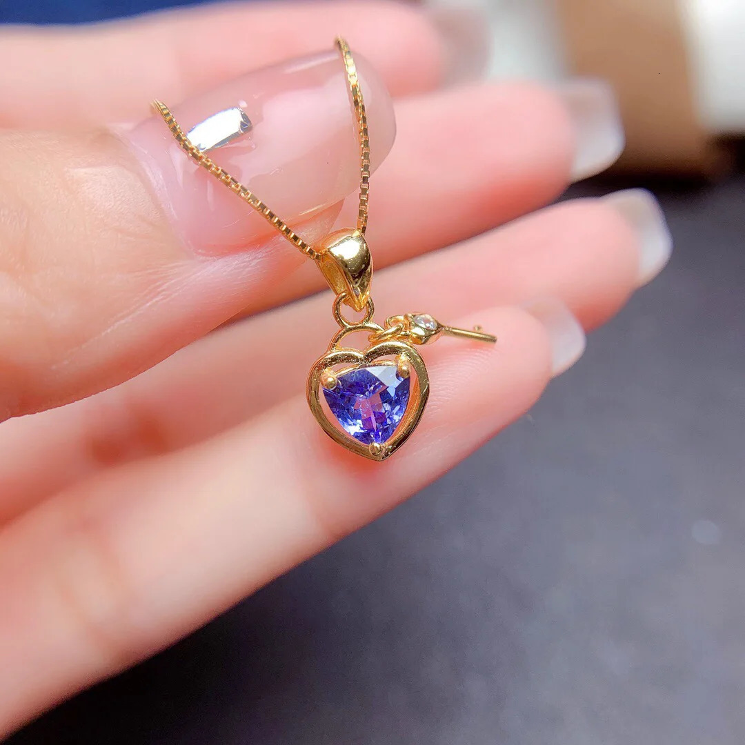 100% Natural Tanzanite Pendant 5.5mm Tanzanite Necklace Pendant Fashion 9256 Silver Lock and Key Pendant for Young Girl 250106