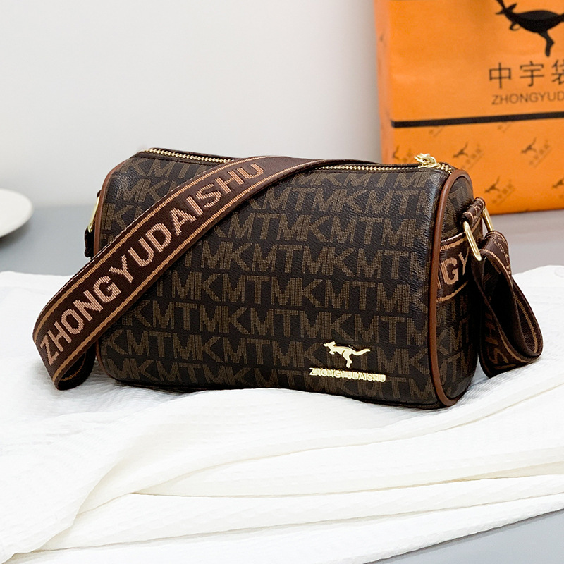 Simple fashion with large capacity Boston Bag 2025 new fashion printed single shoulder crossbody bag middle-aged mom bag Classic Brown free Shipping