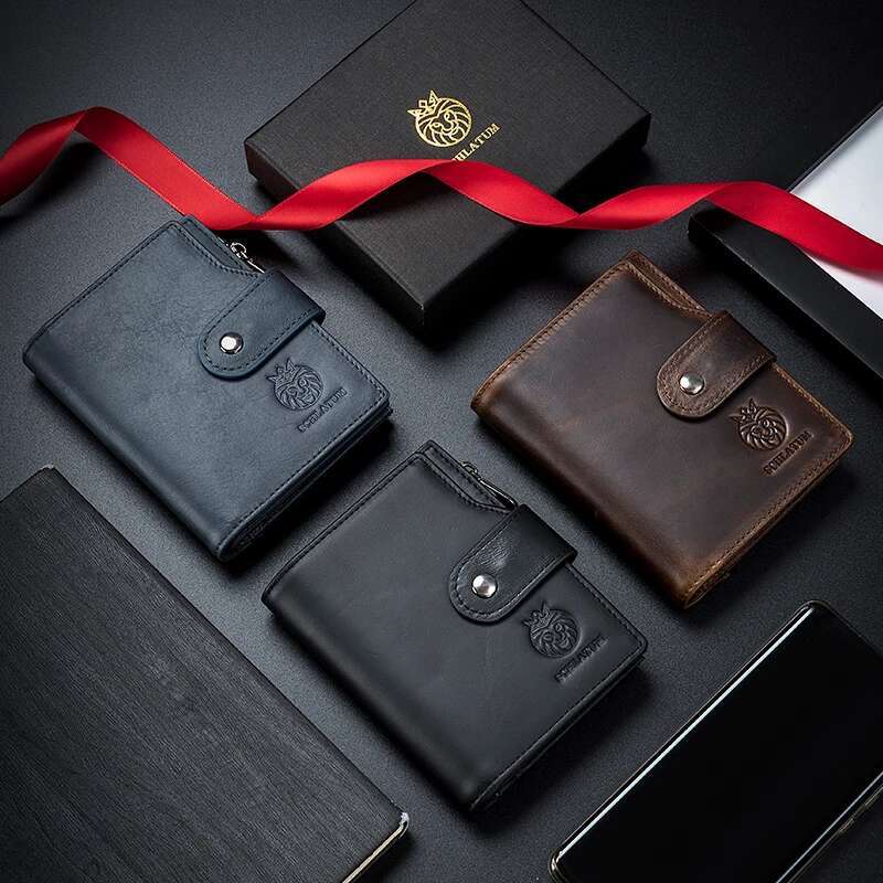 SCHLATUM Genuine Leather Business RFID Men Card Id Holder Coin Purse Travel Wallet Anti-Theft Swipe
