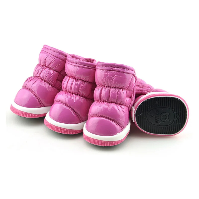 4 Piece Set of Pet Winter Cotton Shoes Leather Waterproof Warm Dog Boots Warm Boots for Small Dogs Outdoor Walking 250106