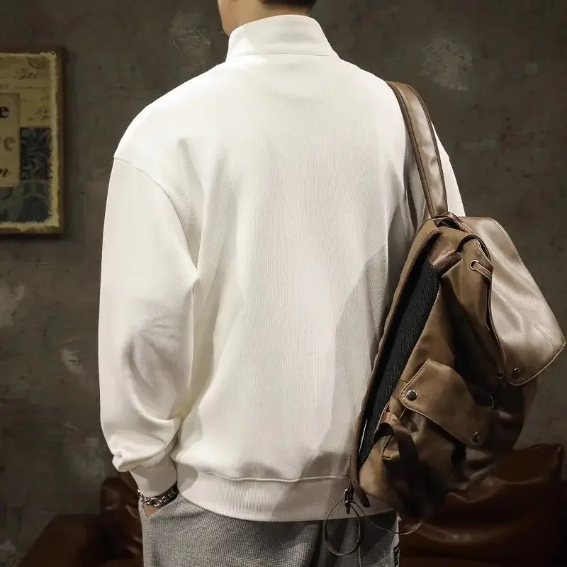 Mens sportswear Korean autumn mens polo shirt long sleeved pocket with collar affordable clothing full-size S Emo Pullover 250103